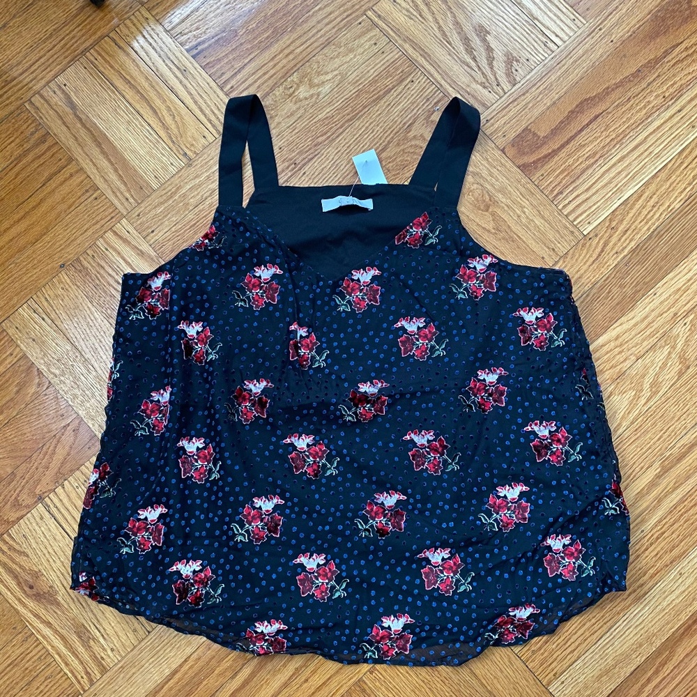 Black and navy floral textured tank top